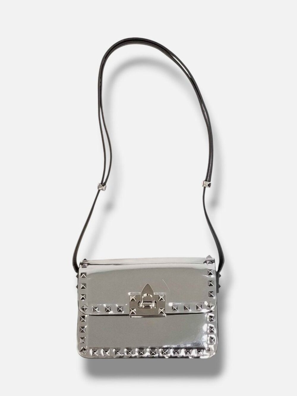 Valentino Garavani Women's Silver Leather Rockstud 23 Shoulder Purse Hand Bag